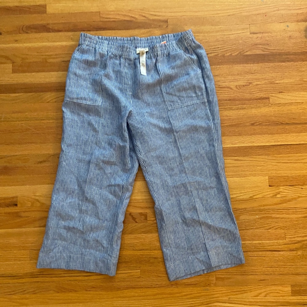 Womens Light Blue Striped Wide Capri Pants